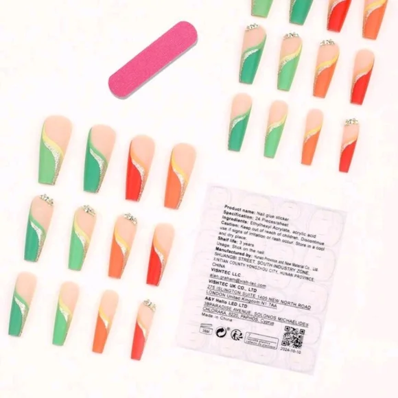 Vibrant Multicolor  Press OnNail Art - Picture 2 of 5